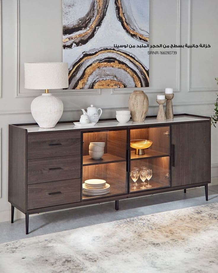 Lucina Sintered Stone-Top Sideboard with Glass Vitrine