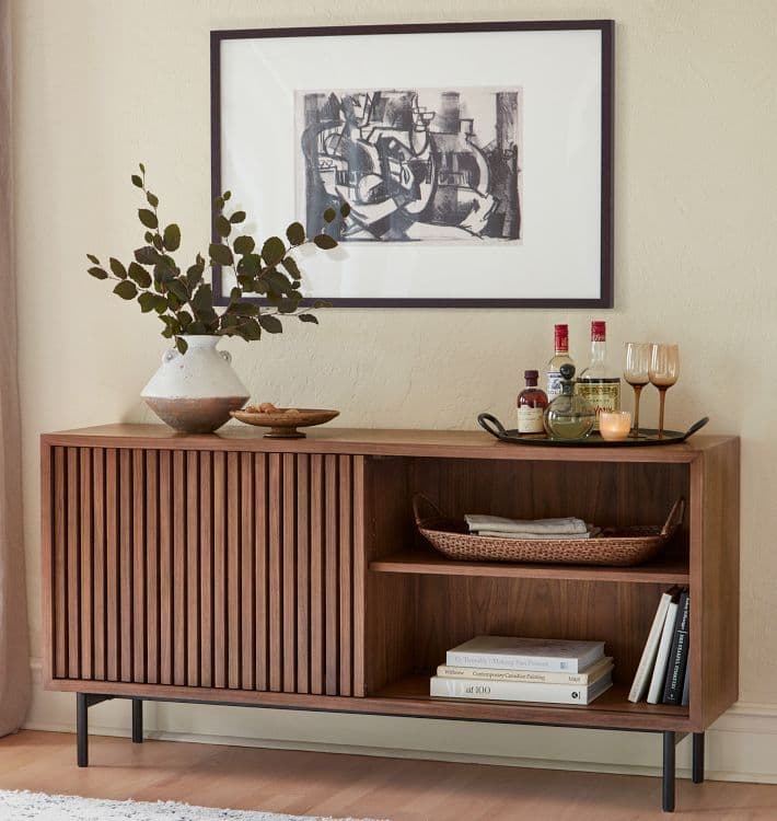 Linear Slatted Sliding Door Sideboard