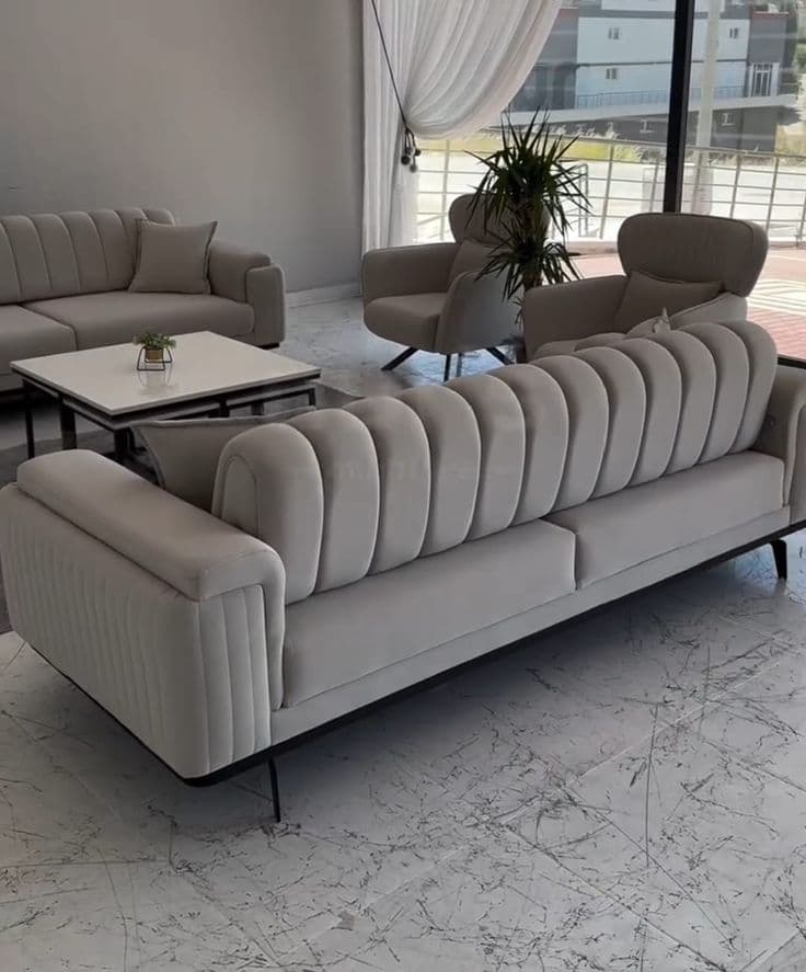 Channeled Balloon-Back Velvet Sofa