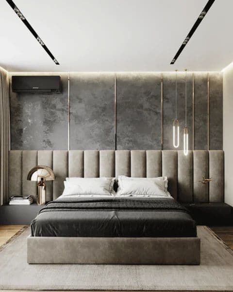 Textured Plaster & Bronze Bedroom Headboard Wall